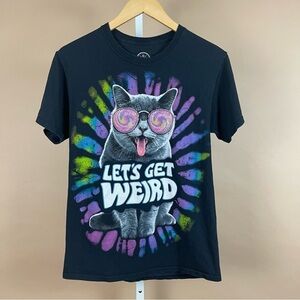 Doma Let's Get Weird Cat Size Small Tie Dye Graphic Tee Shirt Hippie Funny
